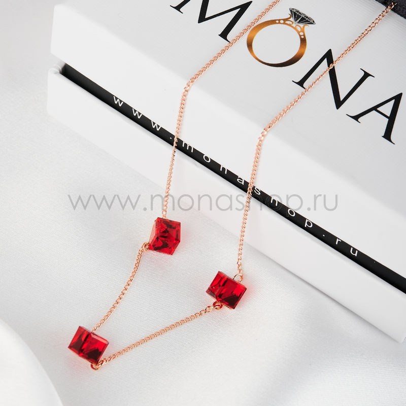 Колье Миражи с красными кристаллами-кубиками Swarovski
