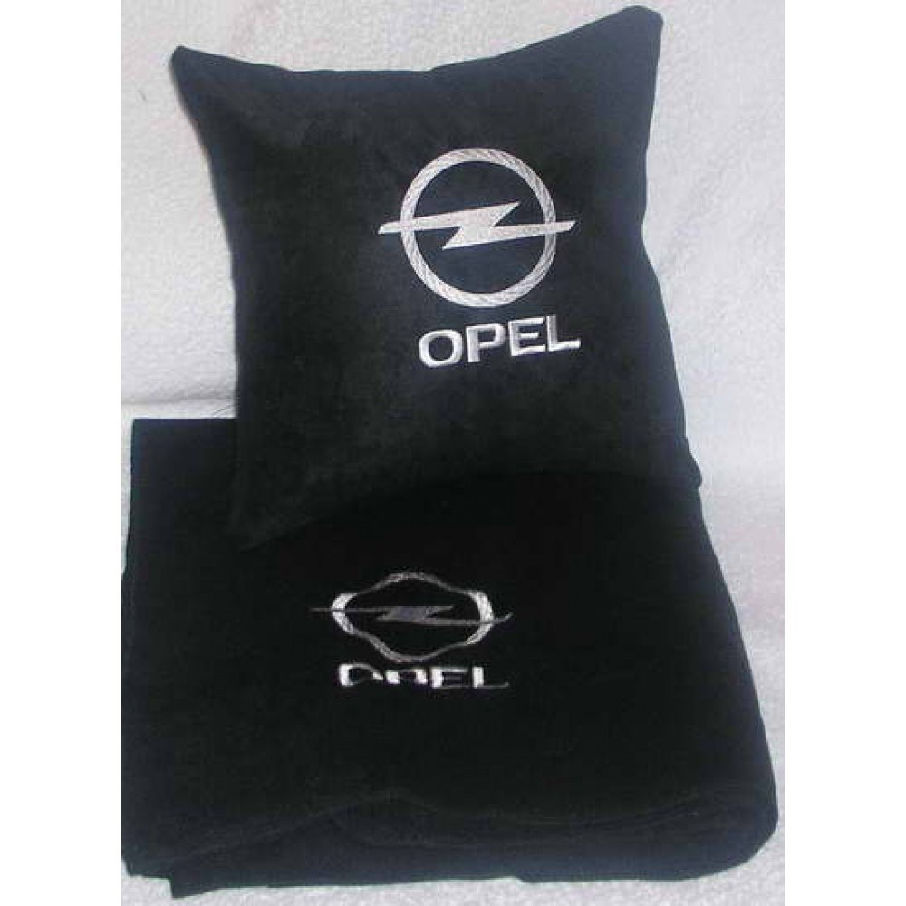 Черный плед с белой вышивкой Opel