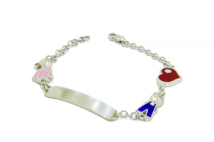 Серебряный браслет с фигурками детей, 19 см, 925 проба, гравировка