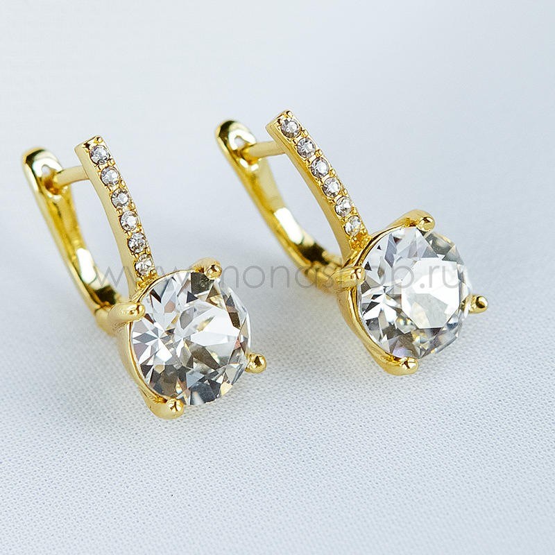 Серьги с белыми кристаллами Swarovski Классика