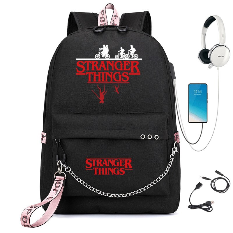 Рюкзак с USB портом и разъемом для наушников Stranger Things