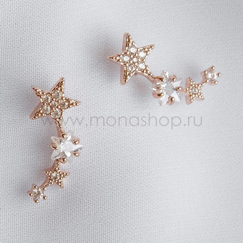 Серьги с белыми фианитами Звездопад
