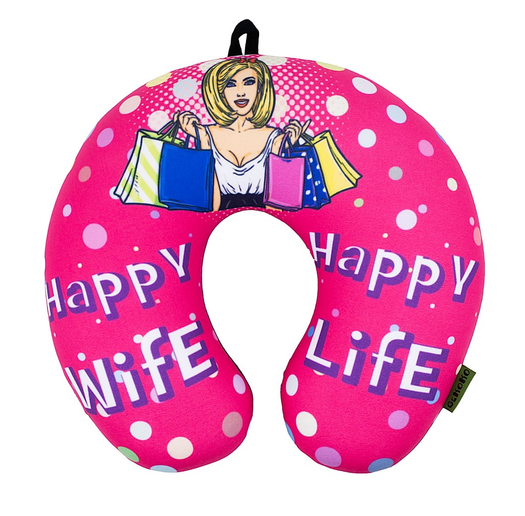 Розовая подушка-подголовник Happy Wife