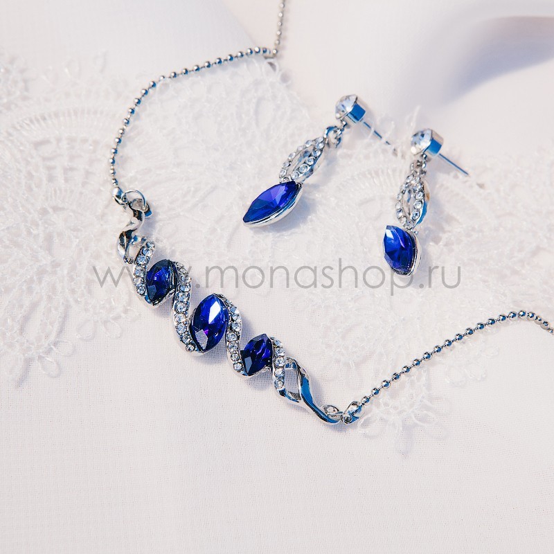 Комплект «Незабудка» с синими кристаллами Swarovski