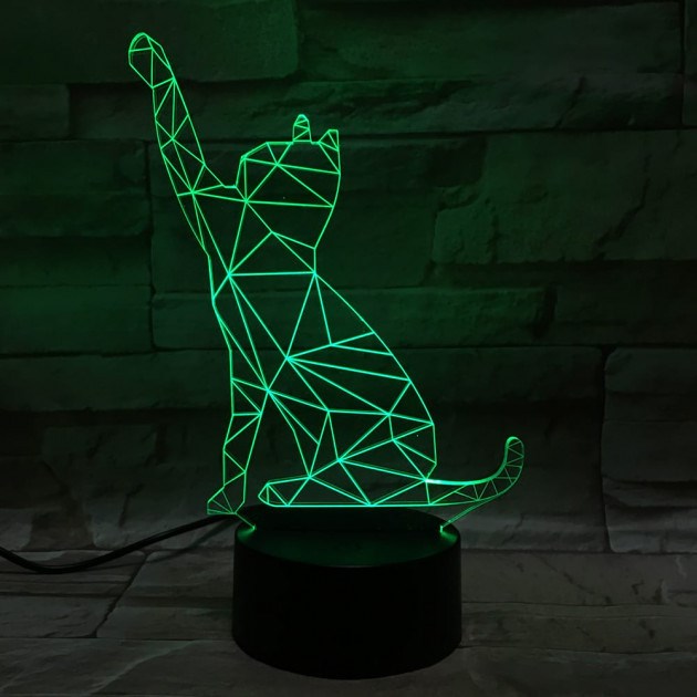 Светодиодный 3D ночник Кошка ST, 7 цветов