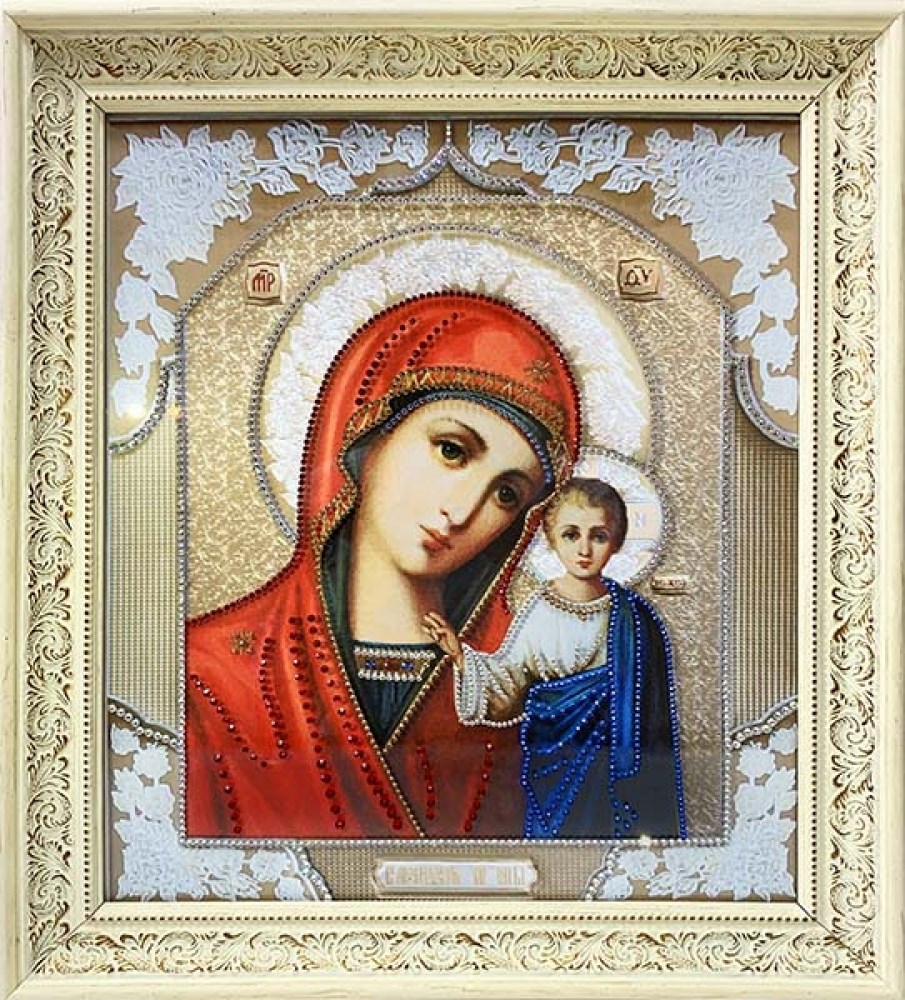 Икона с кристаллами Божией Матери Казанская 43x49 см