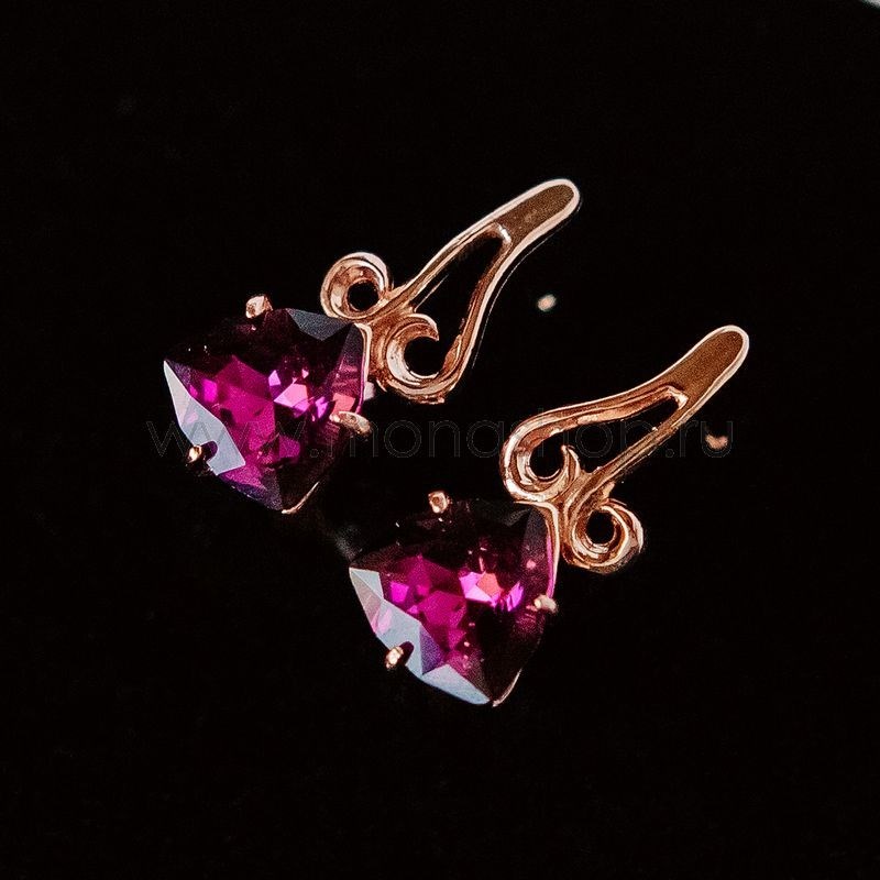 Серьги «Райские сады» с фиолетовыми камнями Swarovski