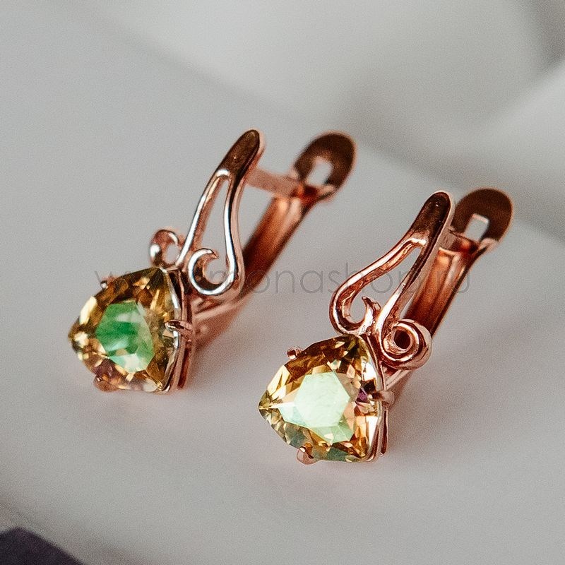 Серьги «Райские сады» с камнями Swarovski цвета шампань