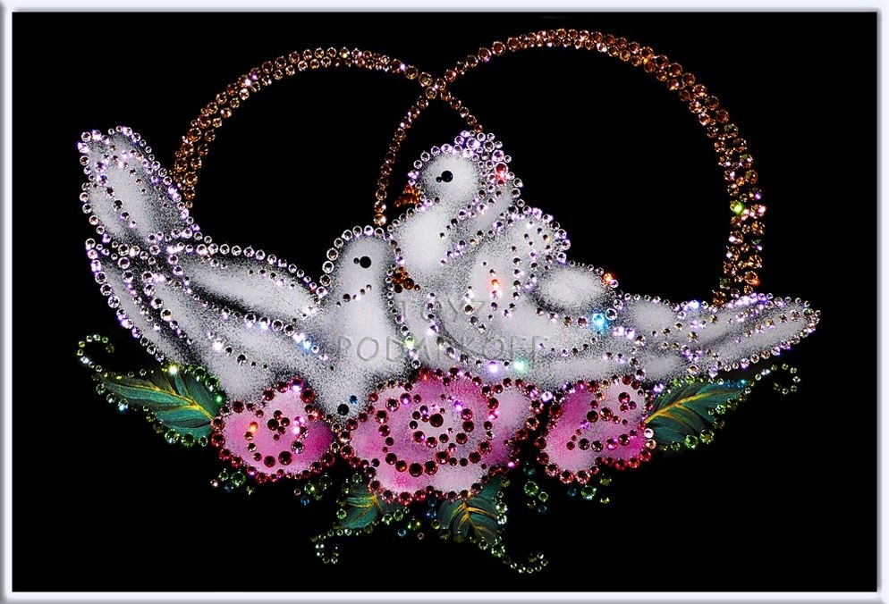 Картина с кристаллами Swarovski Голубки