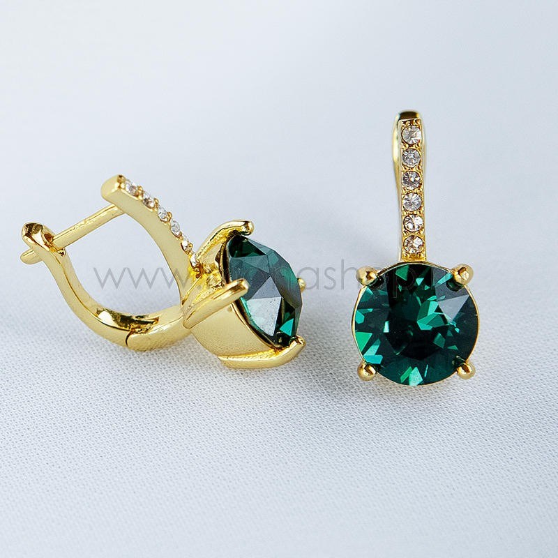 Серьги с изумрудными кристаллами Swarovski Классика