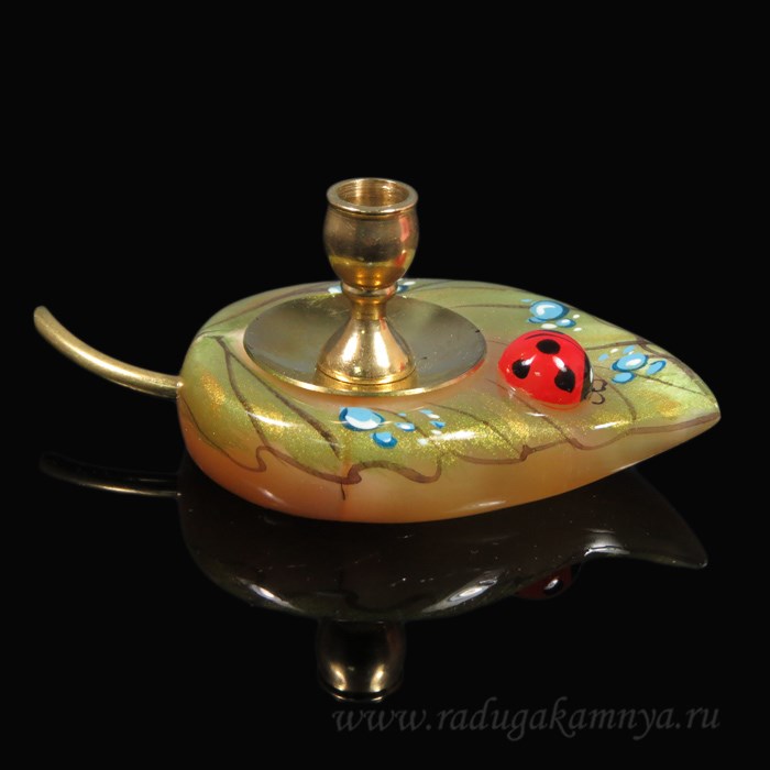 Подсвечник церковный из селенита Листок с божьей коровкой
