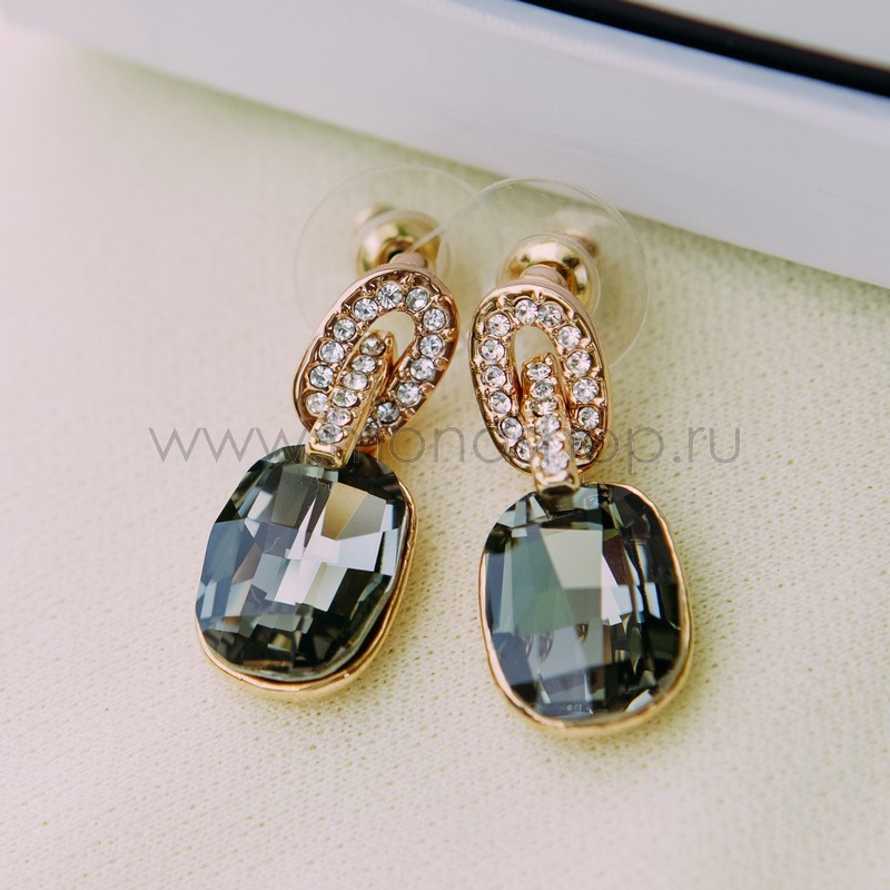Серьги «Элегия» с серыми кристаллами Swarovski