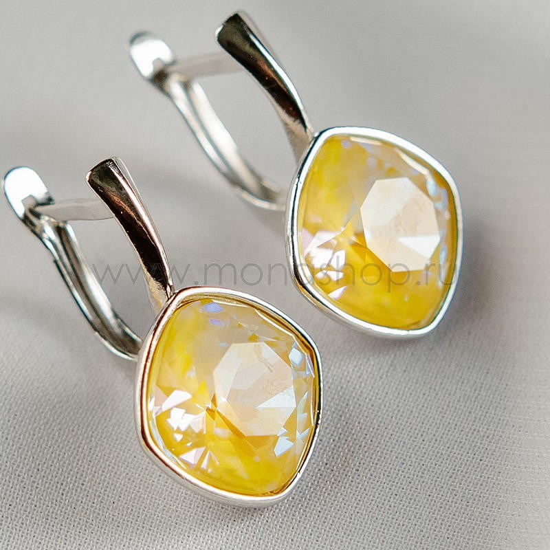 Серьги «Чаровница» с лимонными кристаллами Swarovski