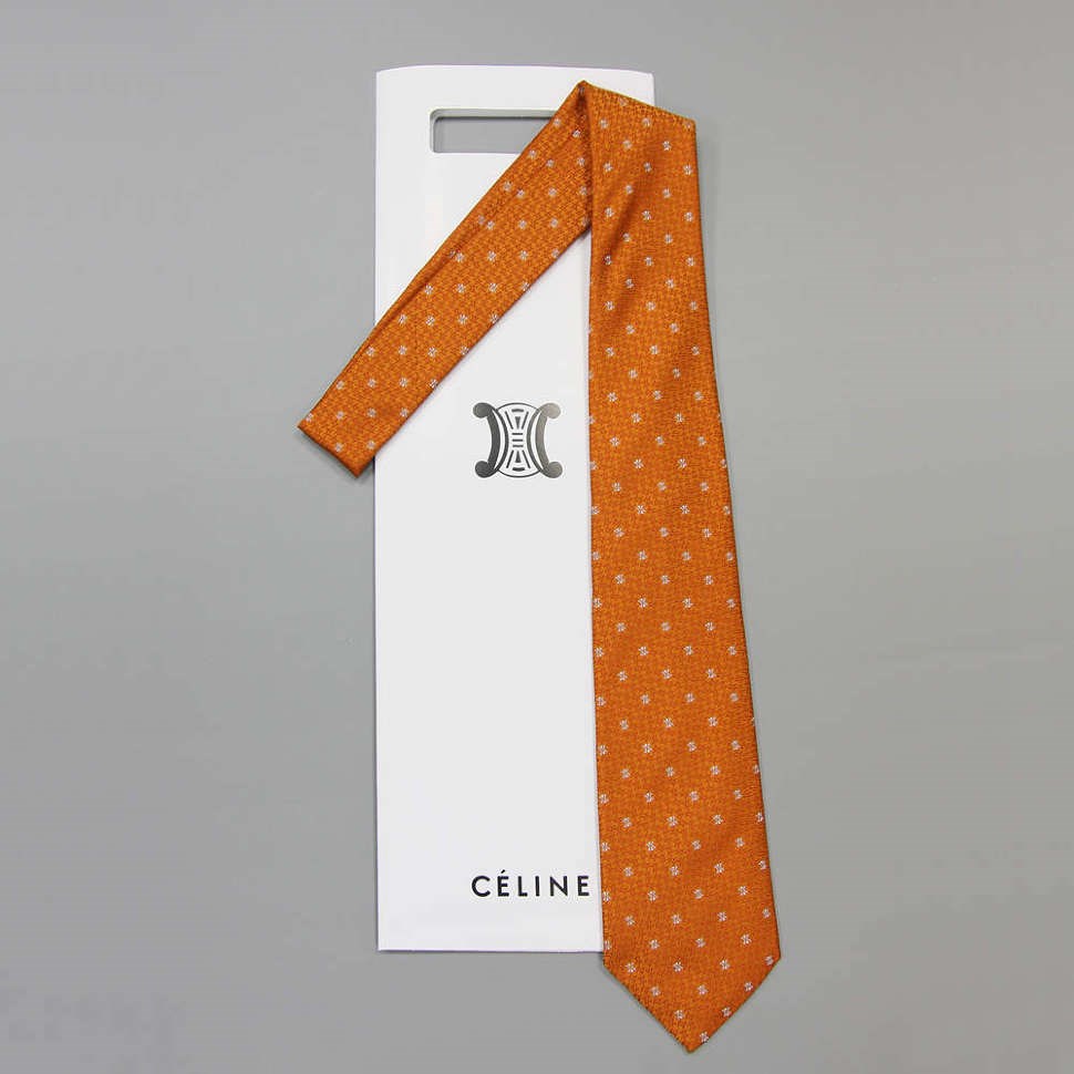 Стильный оранжевый галстук с логотипами Celine
