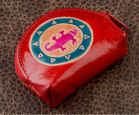Монетница (Красный, ящерка; тип 1; кожа)