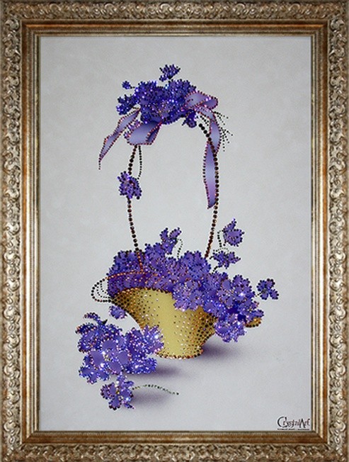Картина Swarovski Корзина с фиалками в багете