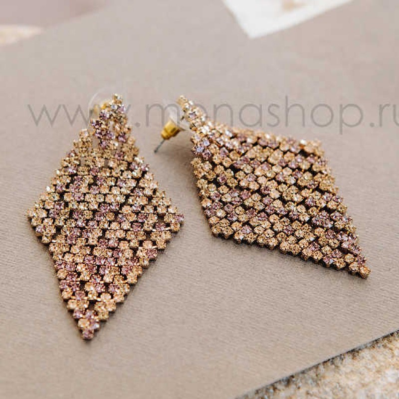 Серьги-ромбы Лучи солнца с кристаллами Swarovski