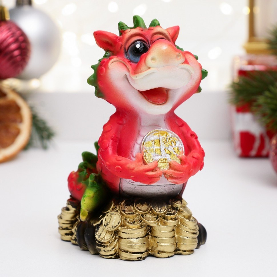 Копилка Дракончик с рублем (красный)