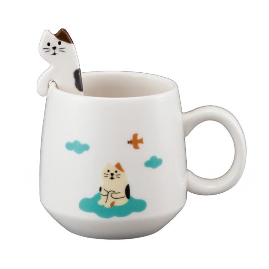 Кружка с ложкой White Cat