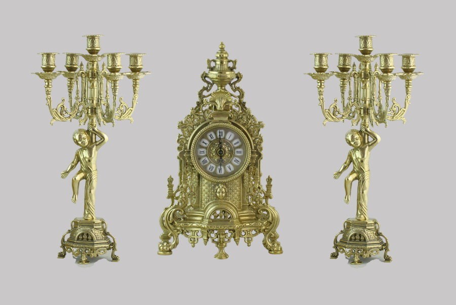 Каминные часы с 2 подсвечниками