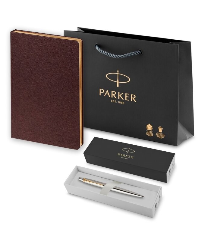 Подарочный набор Parker: Ручка гелевая Parker Jotter Core K694 Stainless Steel GT и Ежедневник Saffian 1933352_011667