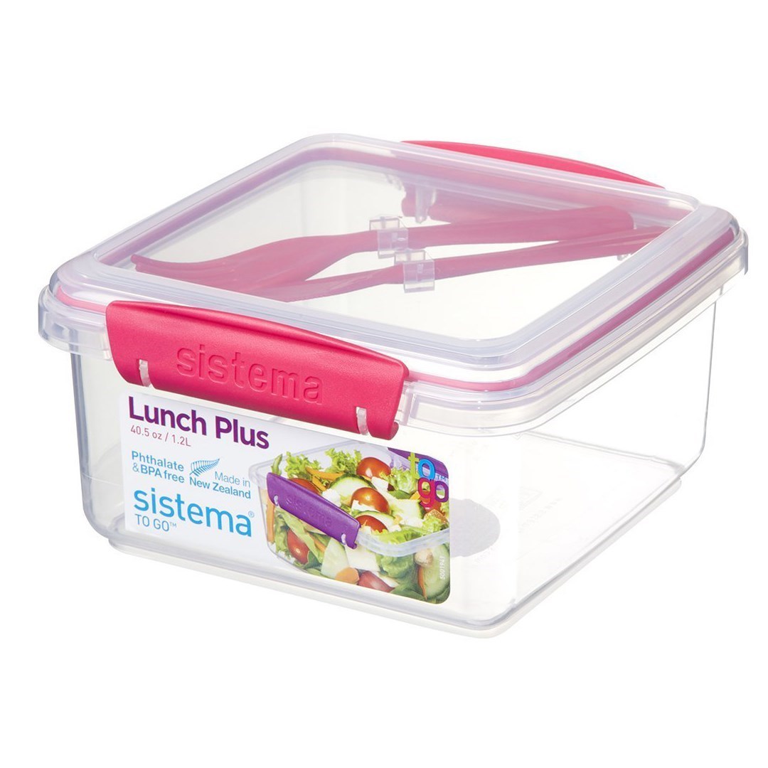 Розовый ланч-бокс с приборами To-Go Sistema, 1,2 л