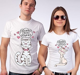 Футболки для влюбленных с рисунком Котики