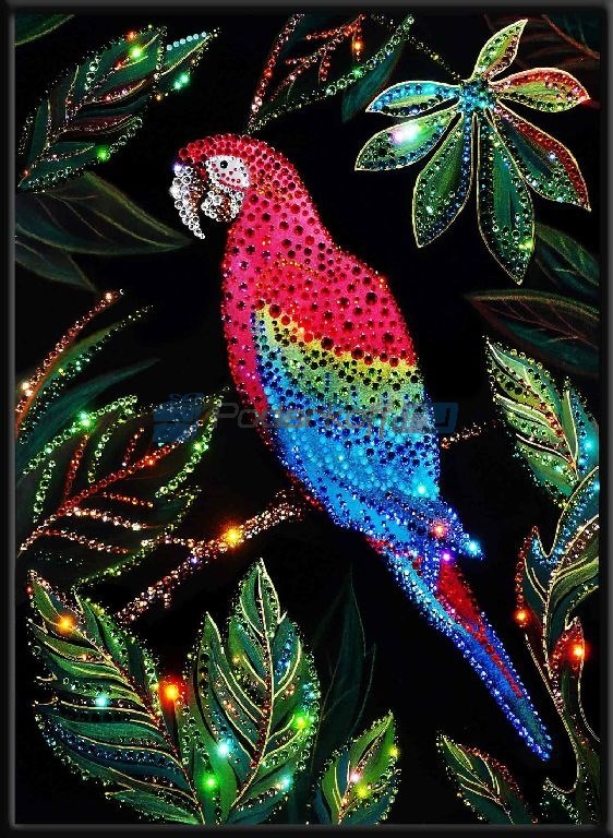 Картина с кристаллами Swarovski Ара на ветке