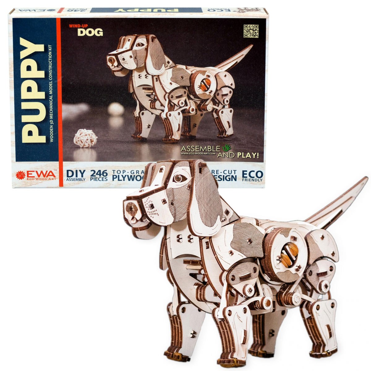 Деревянный конструктор 3D EWA«Механический щенок Puppy»