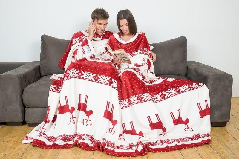 Плед с рукавами Sleepy Double New Year Bordo Deers