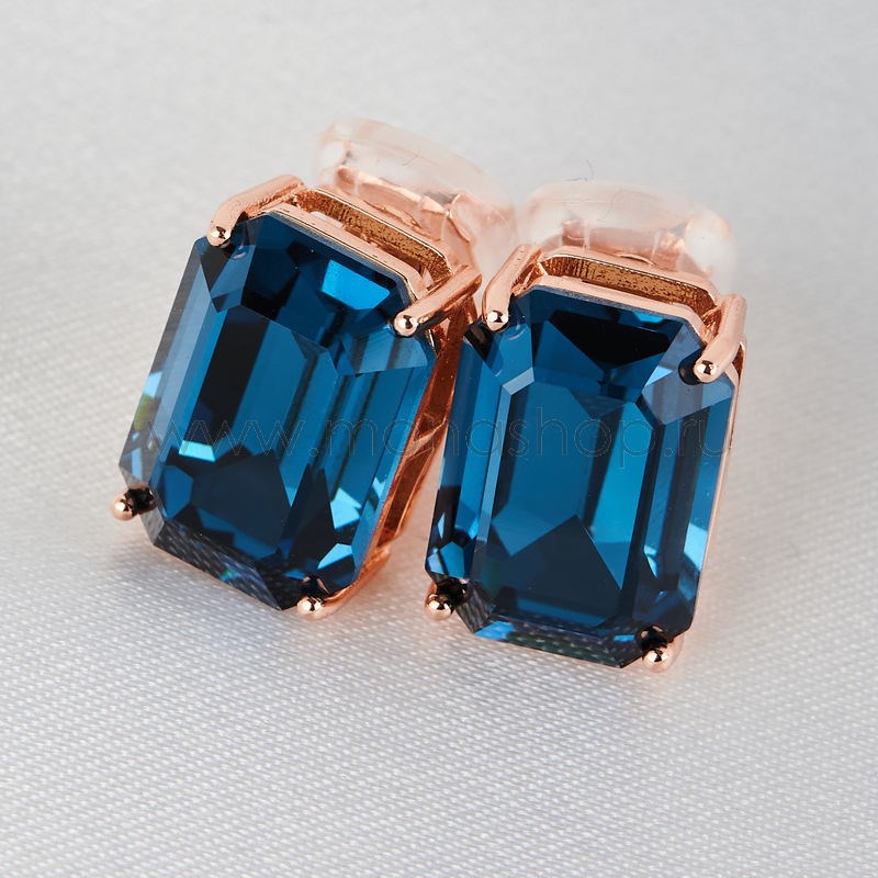 Клипсы Сапфировый цвет с кристаллами Swarovski