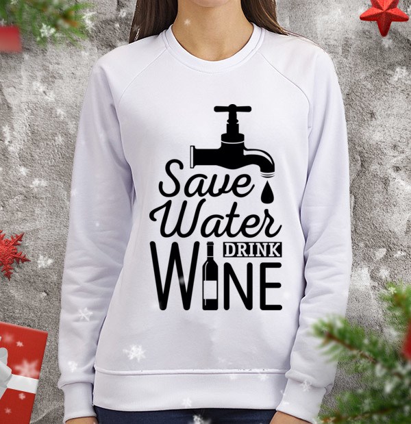 Женский свитшот Save water drink wine