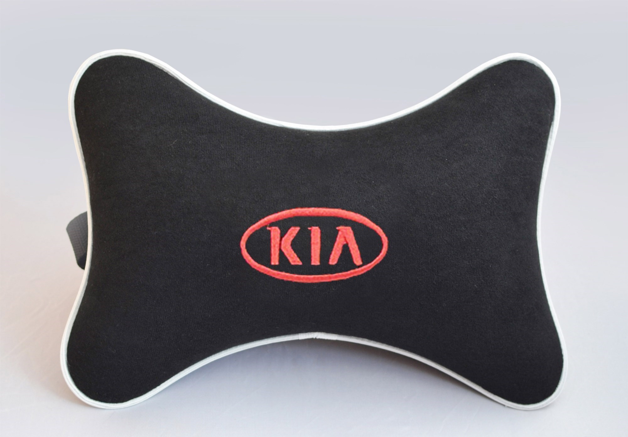 Подушка на подголовник из черного велюра KIA