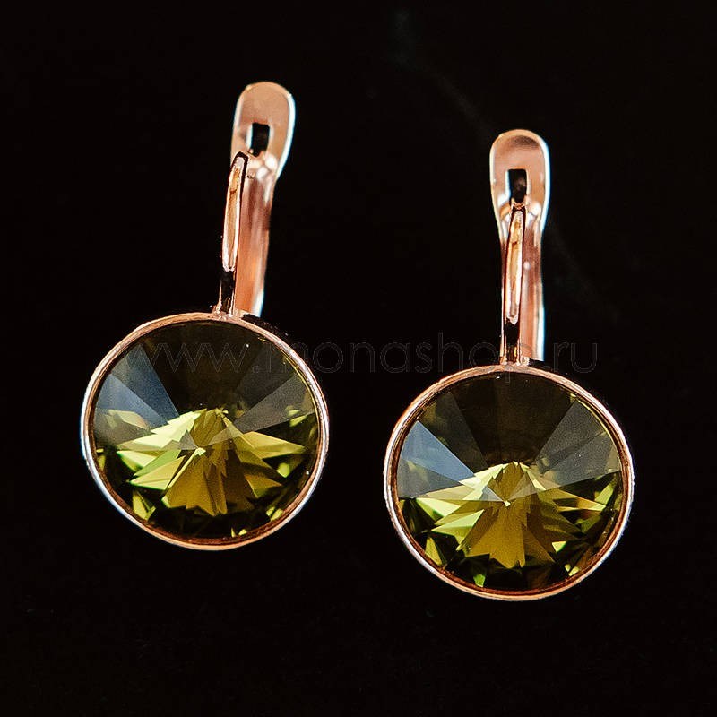 Серьги с оливковыми кристаллами Swarovski «Чародейка»