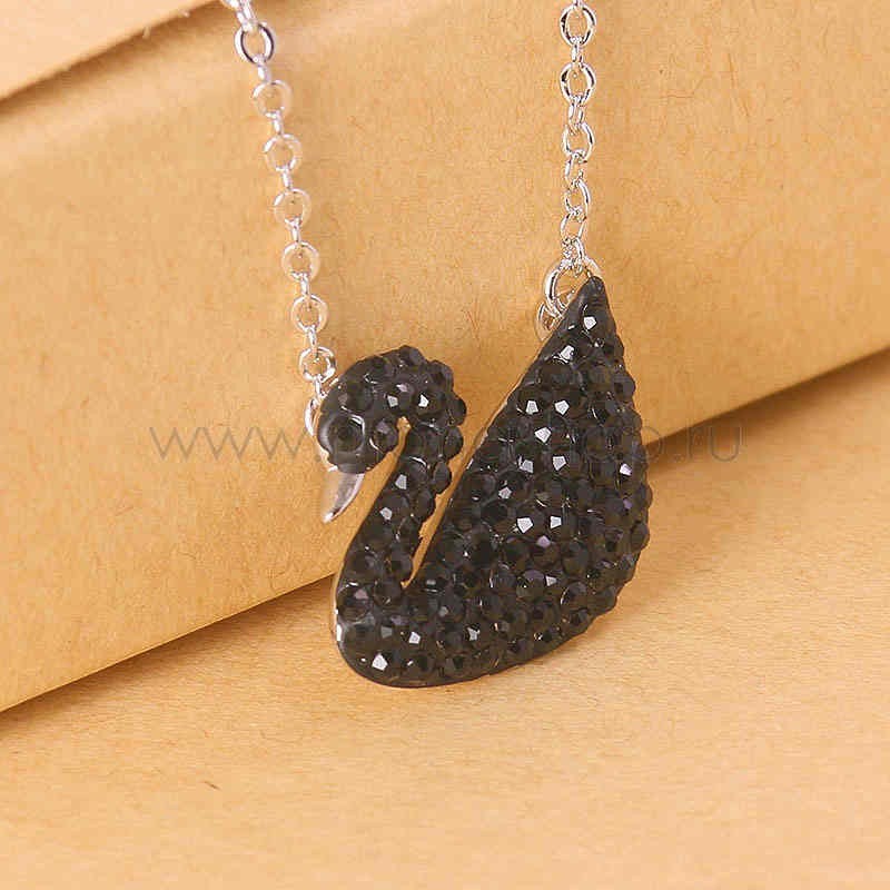 Кулон «Черный лебедь» с кристаллами Swarovski