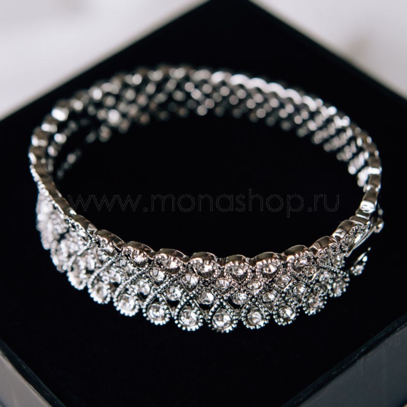 Браслет Кружево ажурный с белыми кристаллами Swarovski