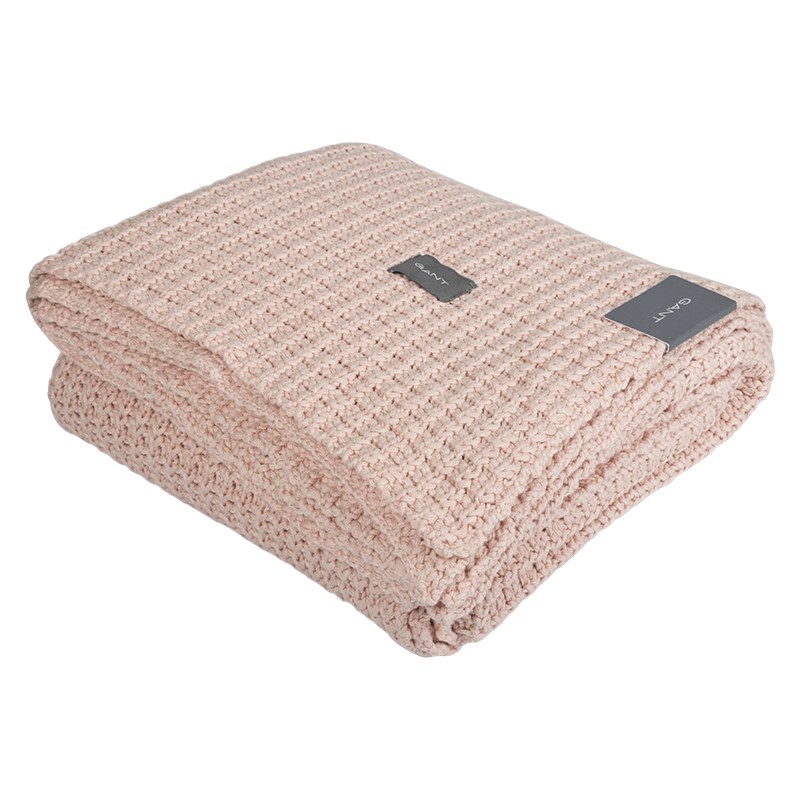 Розовый плед из хлопка Gant Home Melange Waffle-Knit