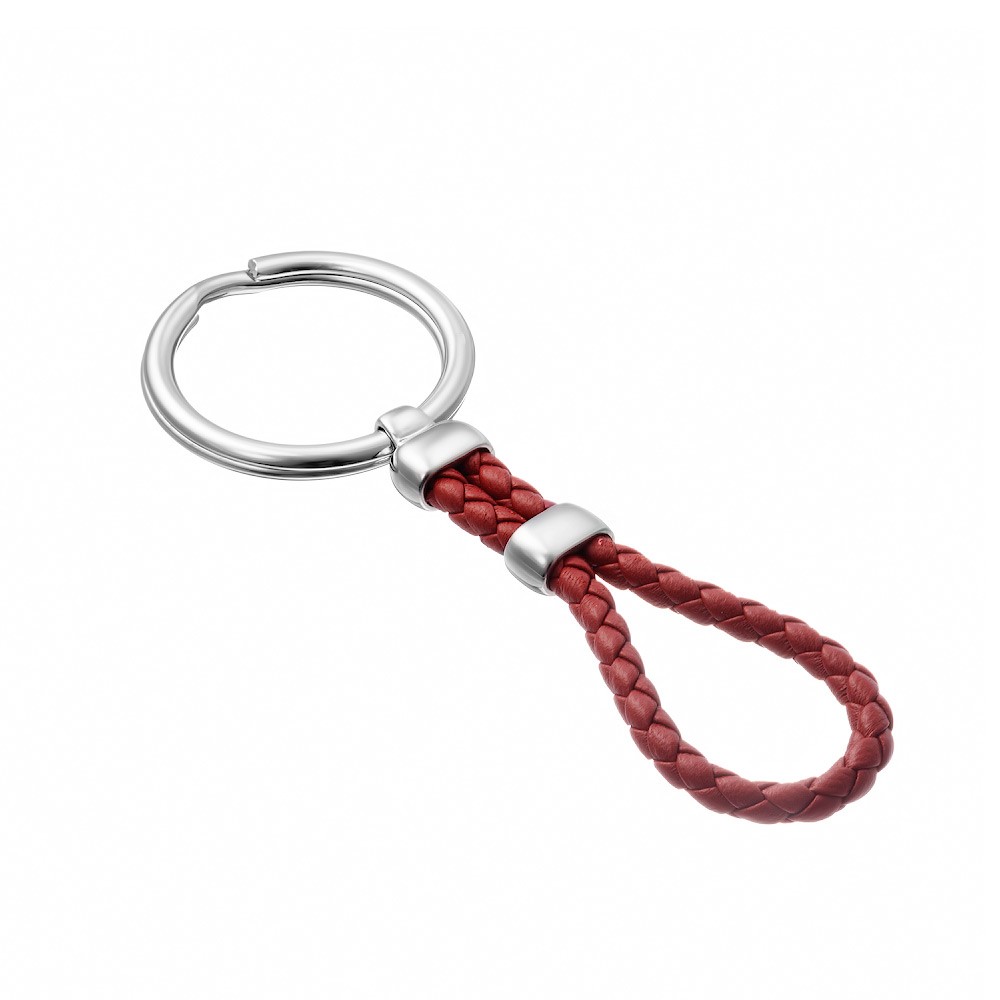 Серебряный брелок для ключей с плетеной кожаной косичкой
