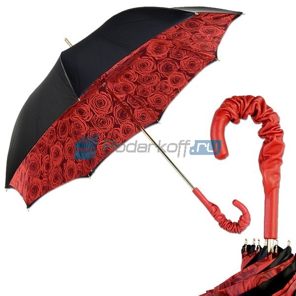 Зонт-трость Pasotti Nero Rosa Rosso Pelle
