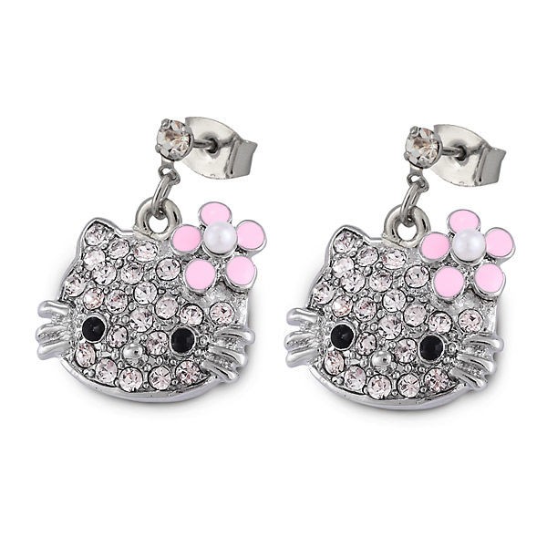 Серьги с кристаллами Swarovski Hello Kitty розовые