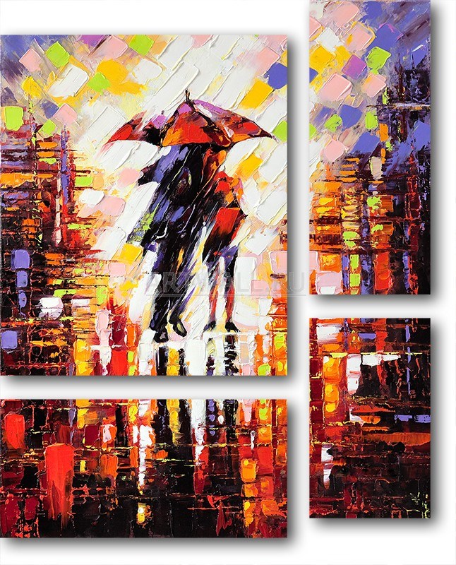 Модульная картина «Пара под дождем» 75×93 см