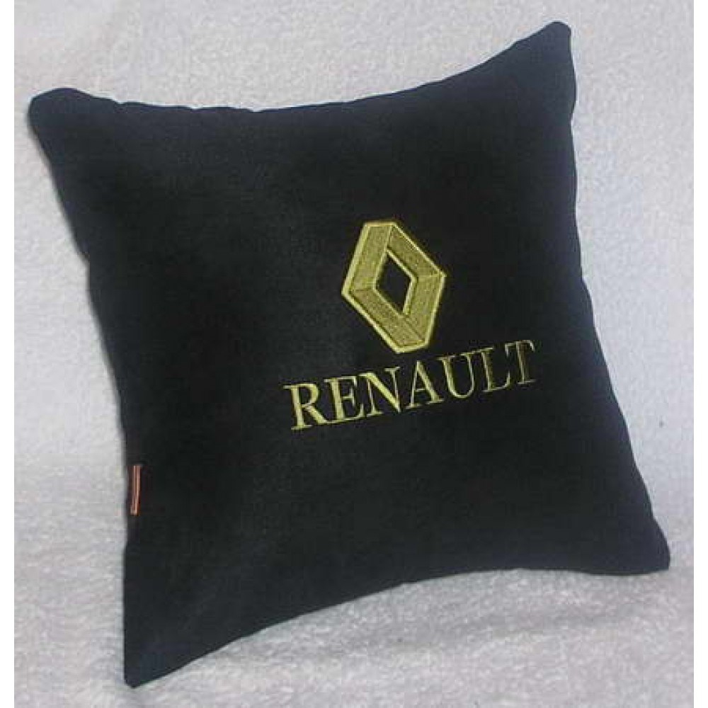 Черная подушка с золотой вышивкой Renault
