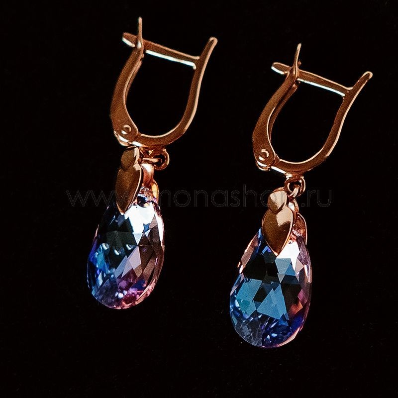 Серьги-подвески «Розовые грёзы» с камнями Swarovski