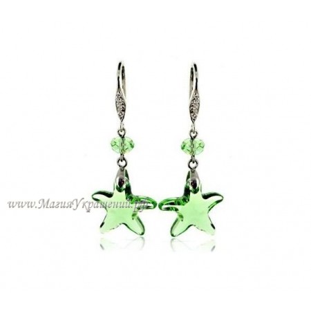 Серьги Зеленые Звездочки Swarovski