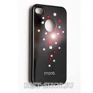 Черный чехол с красными и белыми кристаллами для iPhone 4/4S
