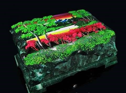 Ларец из змеевика, панно из камня Летний закат