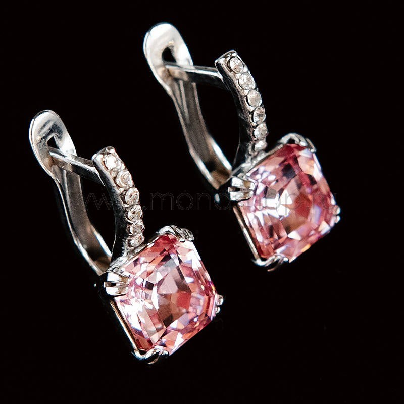 Серьги с розовыми кристаллами Swarovski «Принцесса»