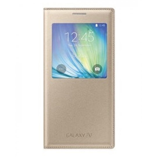 Чехол FLIP Cover для Samsung Galaxy A7 (золотой с окном)