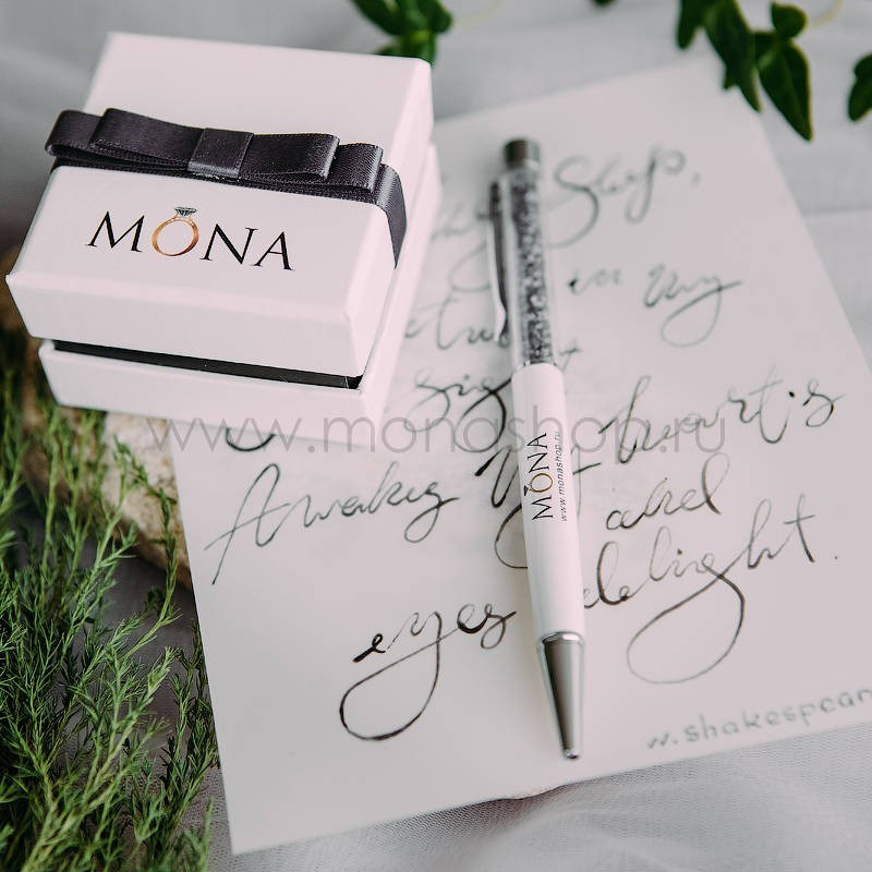 Ручка MONA белая с серыми кристаллами