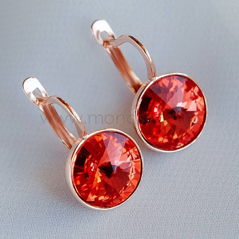 Серьги с красными кристаллами Swarovski «Чародейка»
